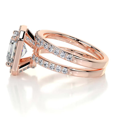1.05 CT Asscher Cut Lab Grown Diamond Halo Bridal Ring Set 14