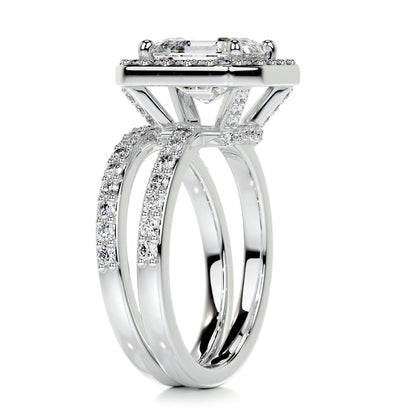 1.05 CT Asscher Cut Lab Grown Diamond Halo Bridal Ring Set 5