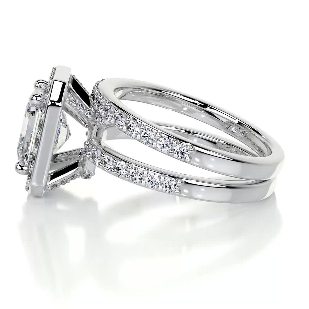 1.05 CT Asscher Cut Lab Grown Diamond Halo Bridal Ring Set 3