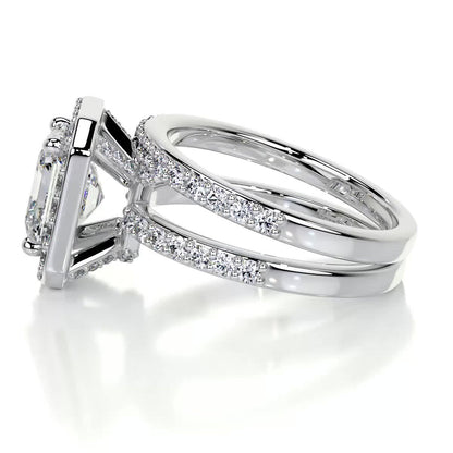 1.05 CT Asscher Cut Lab Grown Diamond Halo Bridal Ring Set 3