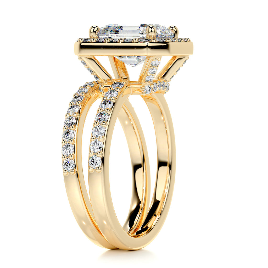 1.05 CT Asscher Cut Lab Grown Diamond Halo Bridal Ring Set 10