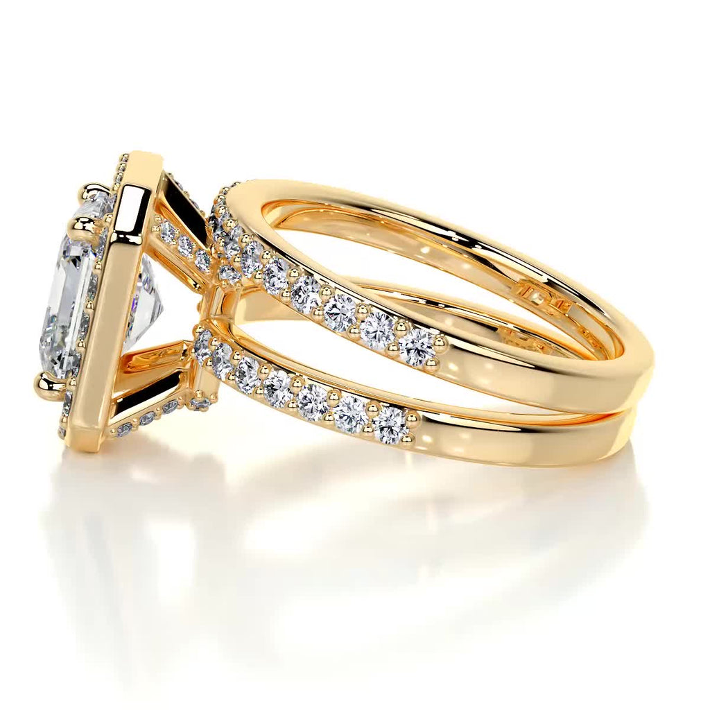 1.05 CT Asscher Cut Lab Grown Diamond Halo Bridal Ring Set 9