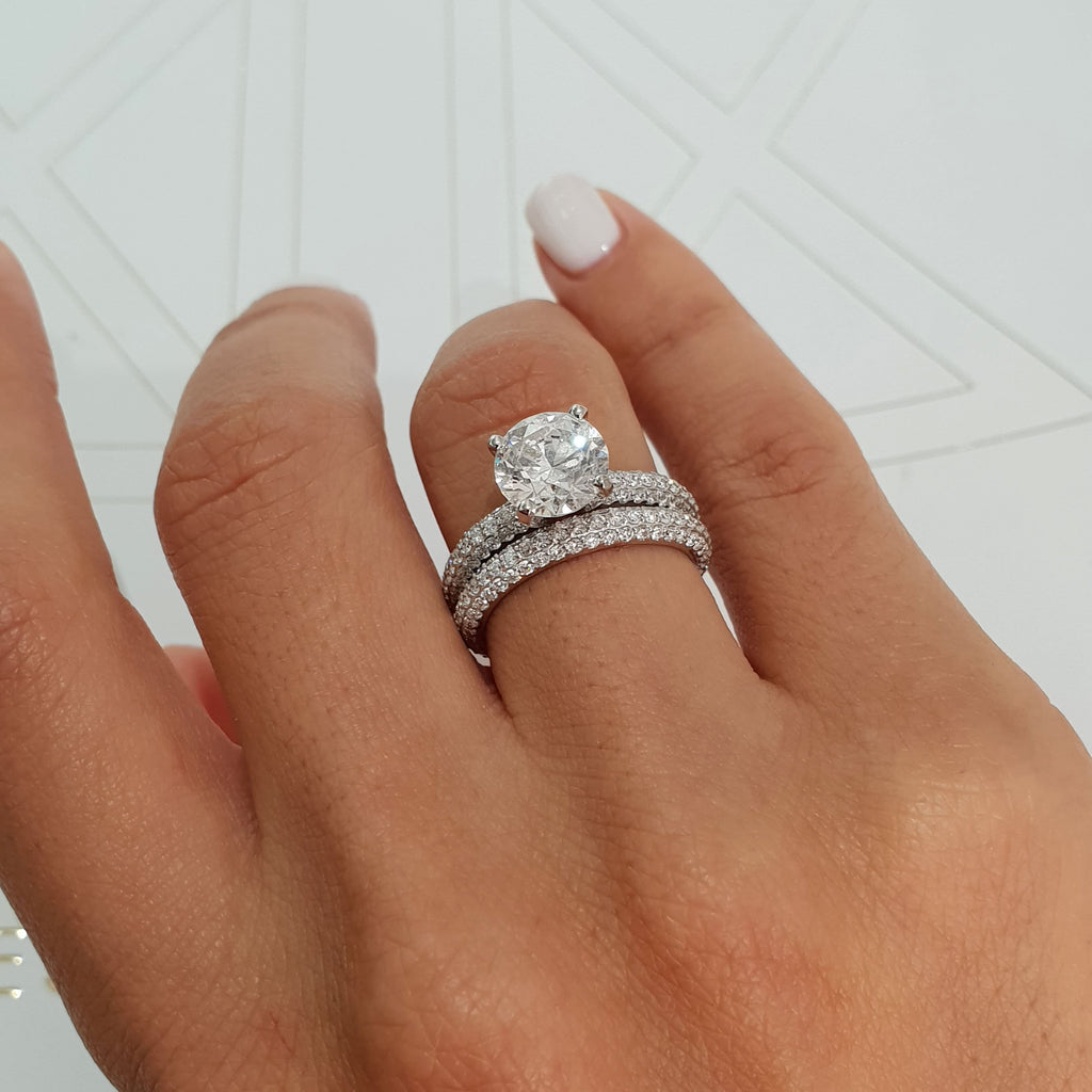 2.0 CT Round Lab Grown Diamond Pave Bridal Set 4