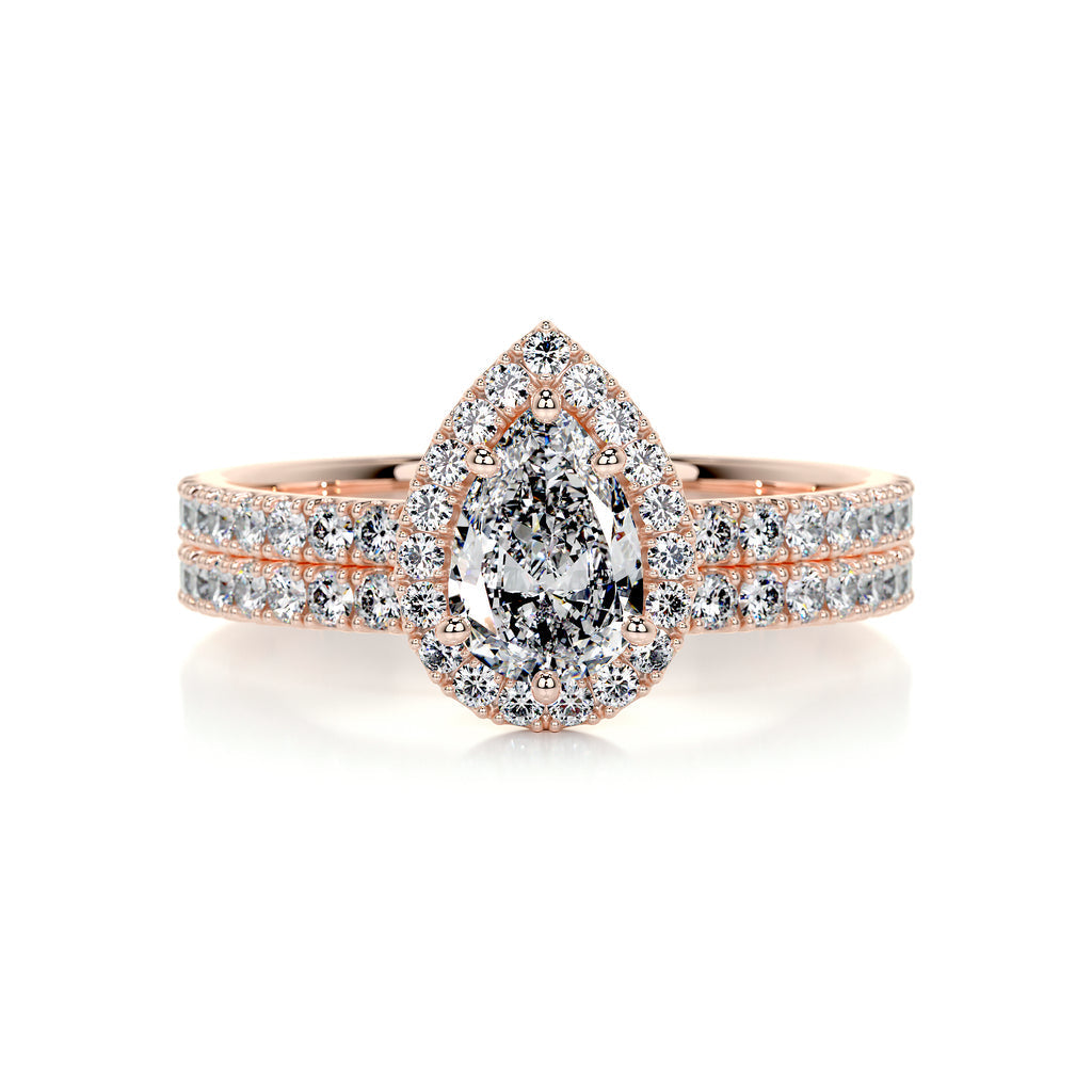 1.0 CT Pear-Cut Lab Grown Diamond Halo Bridal Ring Set 12