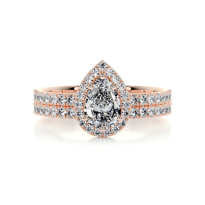 1.0 CT Pear-Cut Lab Grown Diamond Halo Bridal Ring Set 12