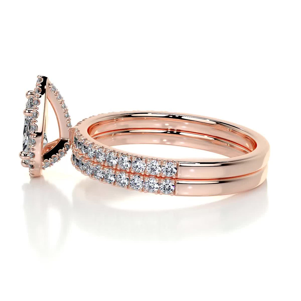 1.0 CT Pear-Cut Lab Grown Diamond Halo Bridal Ring Set 15