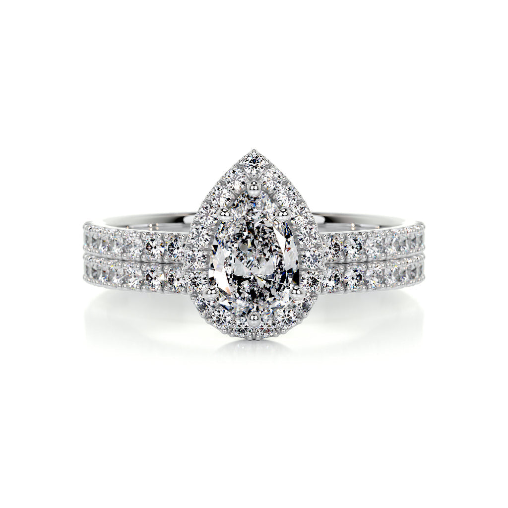 1.0 CT Pear-Cut Lab Grown Diamond Halo Bridal Ring Set 1
