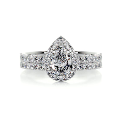 1.0 CT Pear-Cut Lab Grown Diamond Halo Bridal Ring Set 1