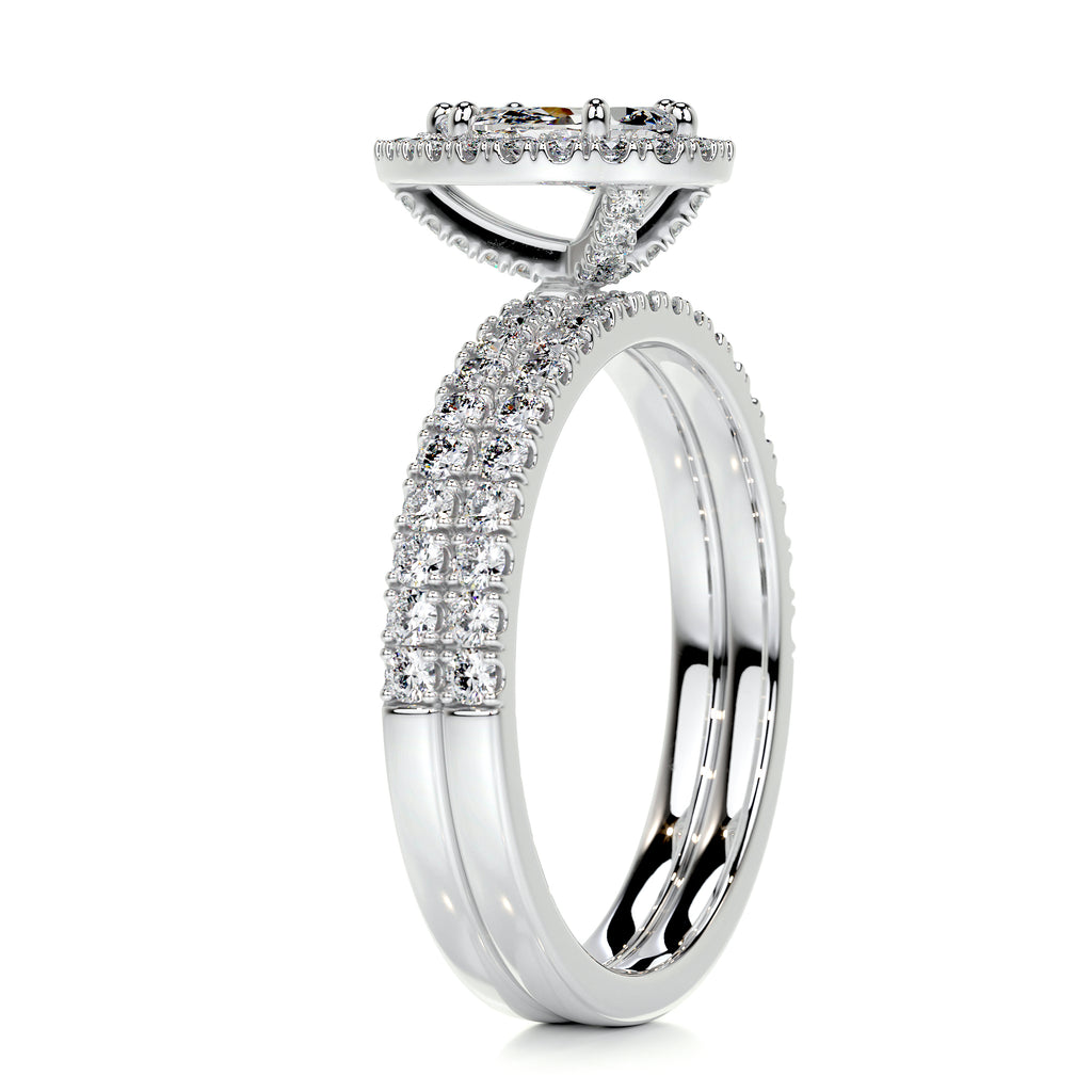 1.0 CT Pear-Cut Lab Grown Diamond Halo Bridal Ring Set