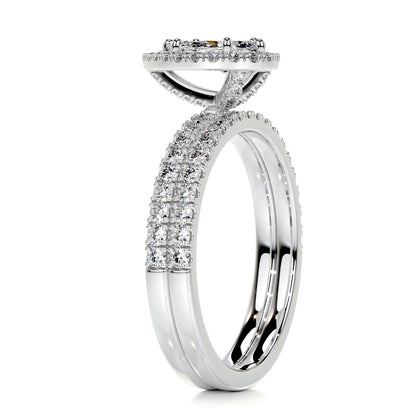 1.0 CT Pear-Cut Lab Grown Diamond Halo Bridal Ring Set 6