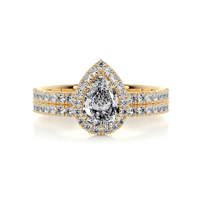1.0 CT Pear-Cut Lab Grown Diamond Halo Bridal Ring Set 7
