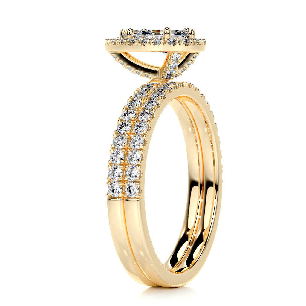 1.0 CT Pear-Cut Lab Grown Diamond Halo Bridal Ring Set 11