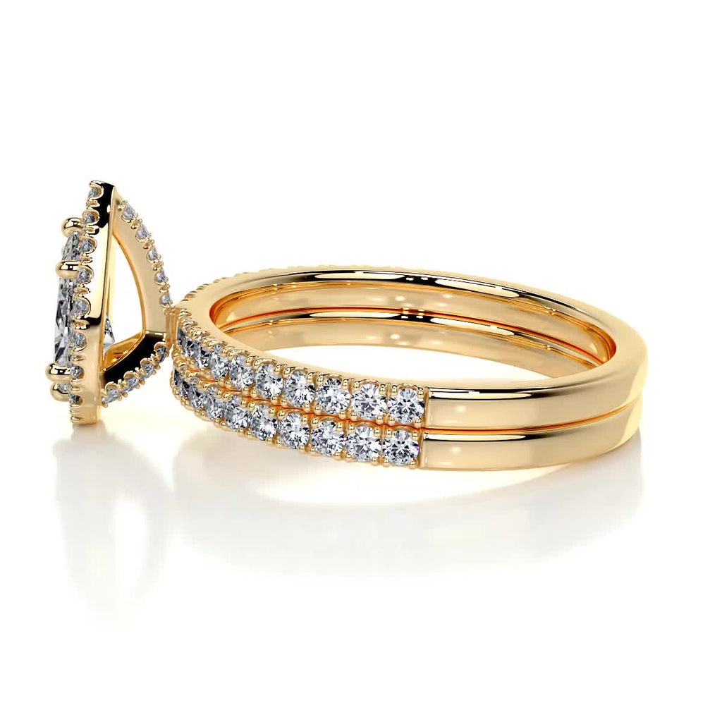 1.0 CT Pear-Cut Lab Grown Diamond Halo Bridal Ring Set 10