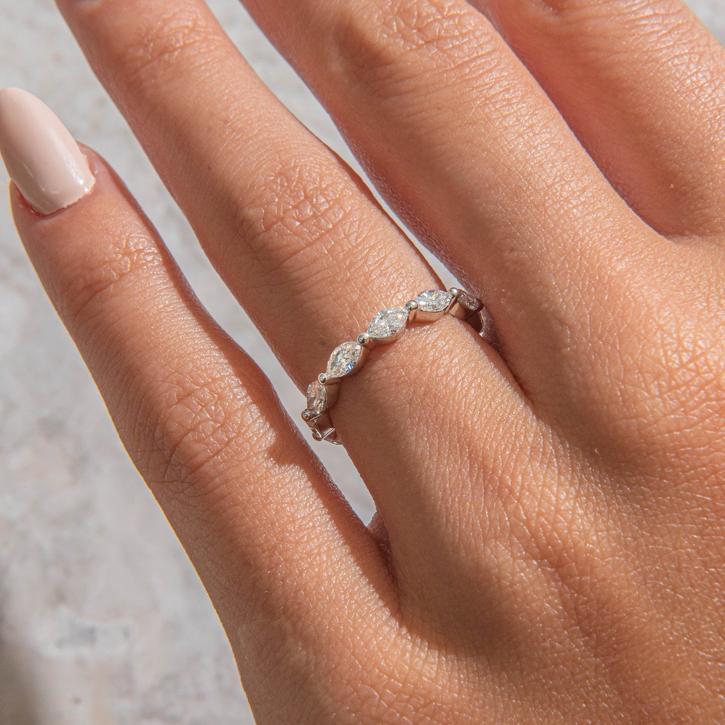 Curved- 0.25 CT Marquise Lab Grown Diamond Wedding Band