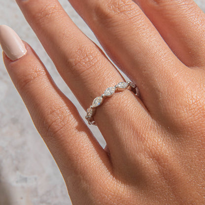 Curved- 0.25 CT Marquise Lab Grown Diamond Wedding Band