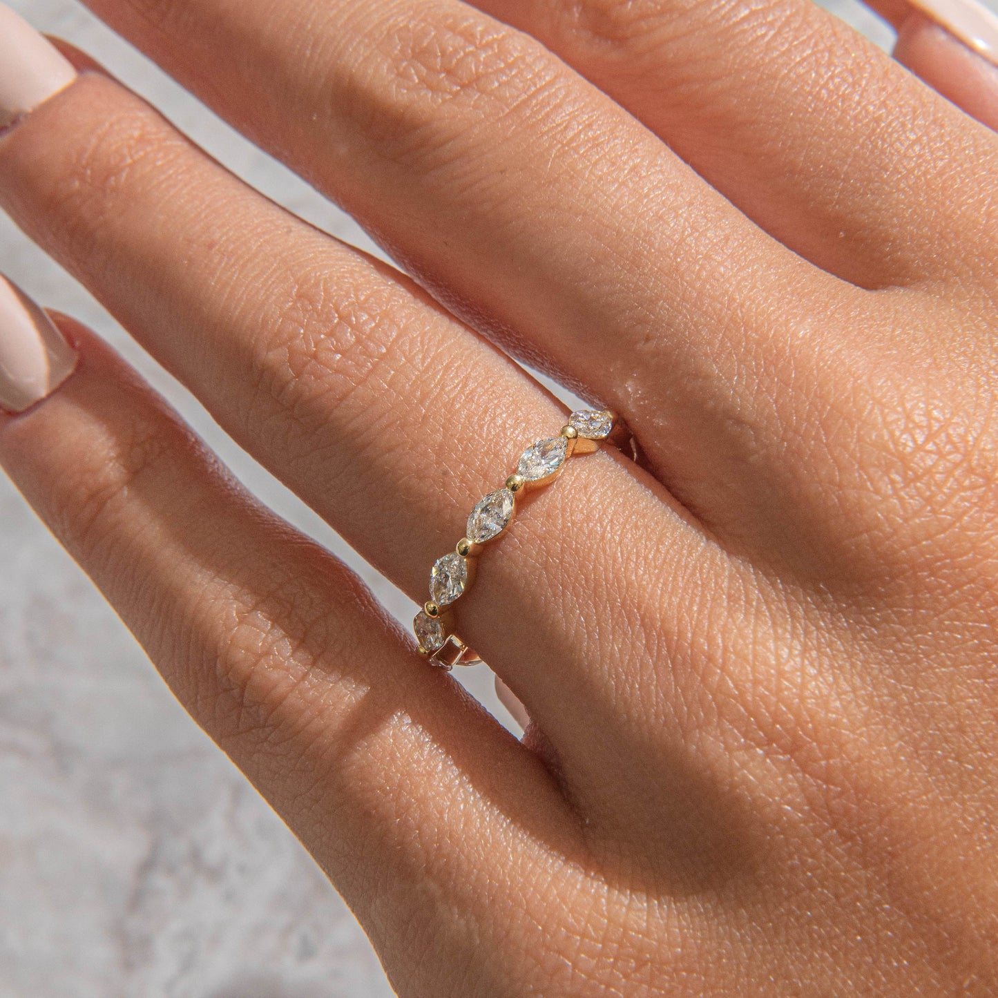 Curved- 0.25 CT Marquise Lab Grown Diamond Wedding Band