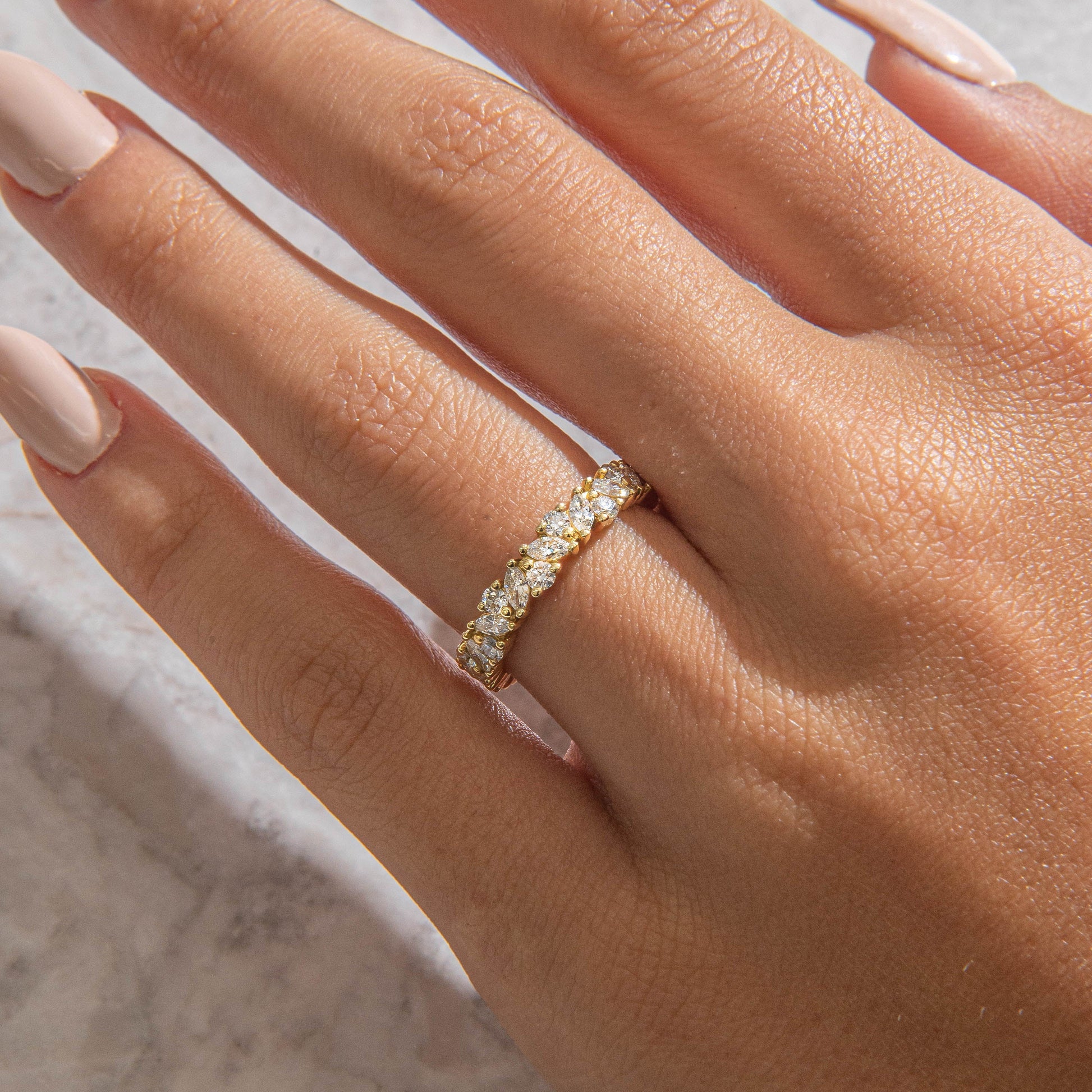 Curved- 0.25 CT Marquise Lab Grown Diamond Wedding Band