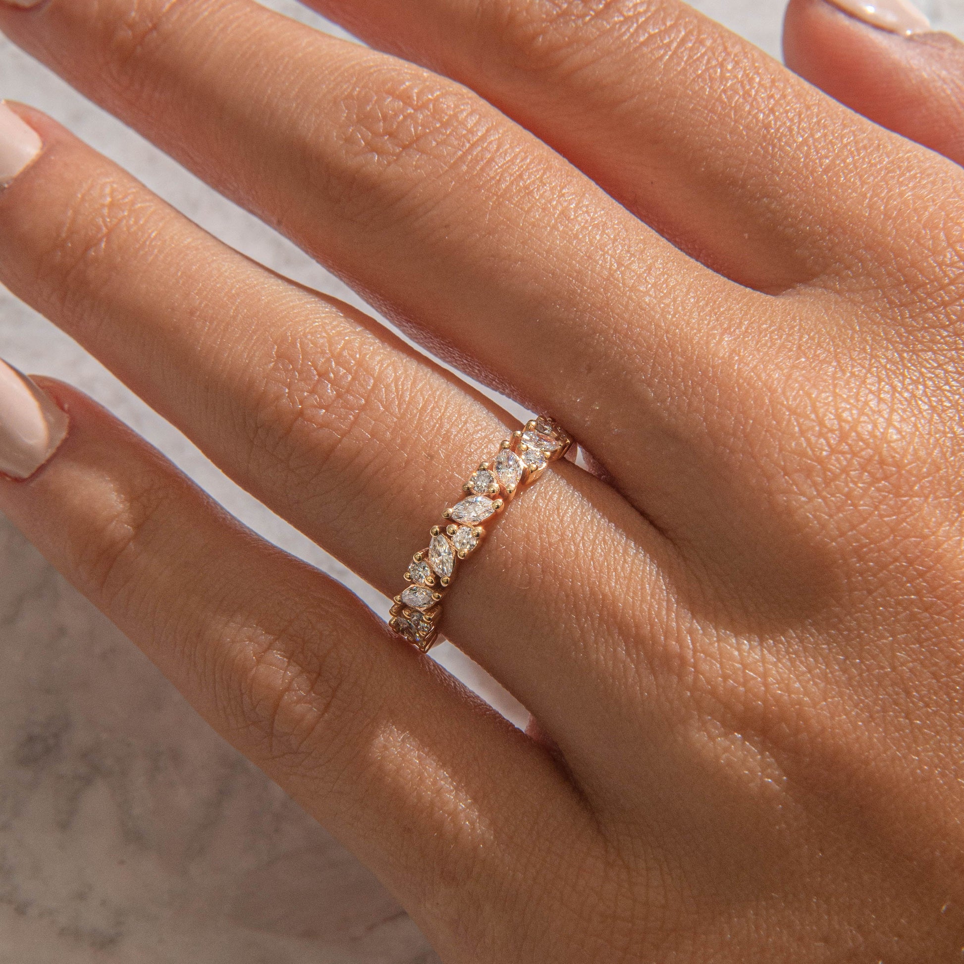 Curved- 0.25 CT Marquise Lab Grown Diamond Wedding Band