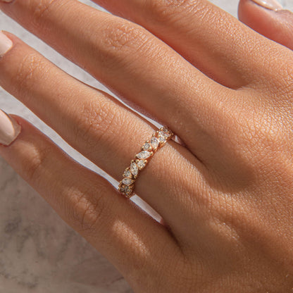 Curved- 0.25 CT Marquise Lab Grown Diamond Wedding Band