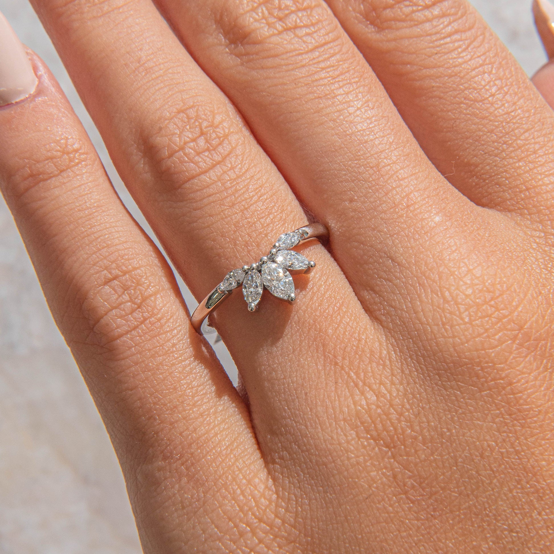 Curved- 0.25 CT Marquise Lab Grown Diamond Wedding Band
