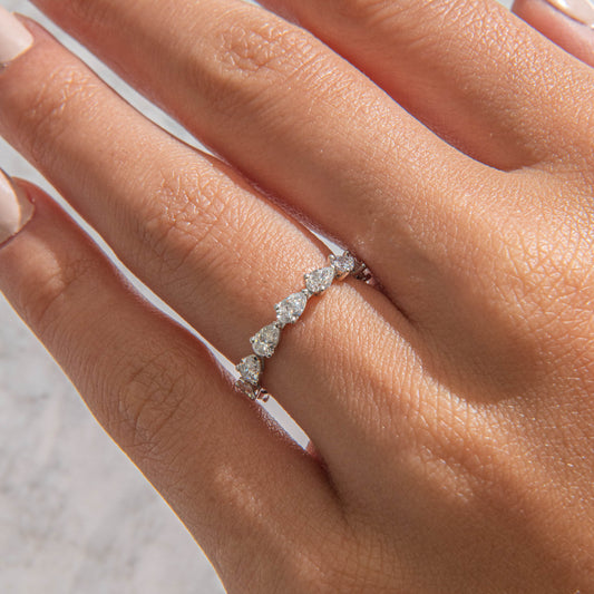 Half Eternity-1.0 CT Pear Lab Grown Diamond Wedding Band