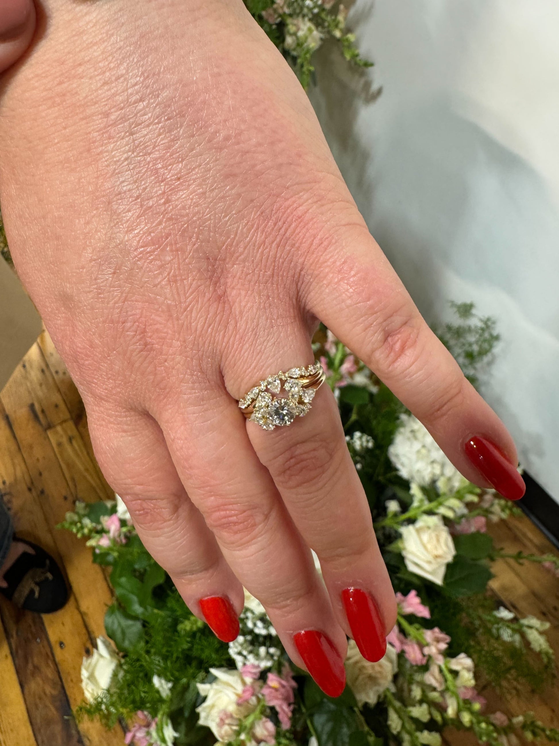 Cluster Style with Six Prong-Round Lab Grown Diamond Engagement Ring