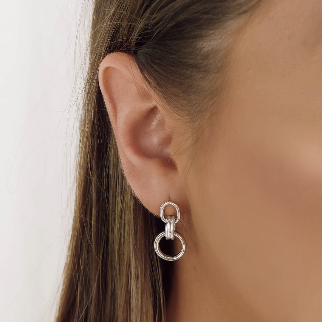 Elegant Silver Double Hoop Earrings