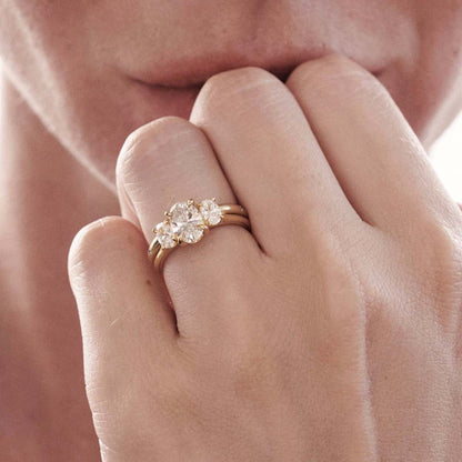 Elegant 1.0 CT Oval Lab Grown Diamond Trio Engagement Ring 1