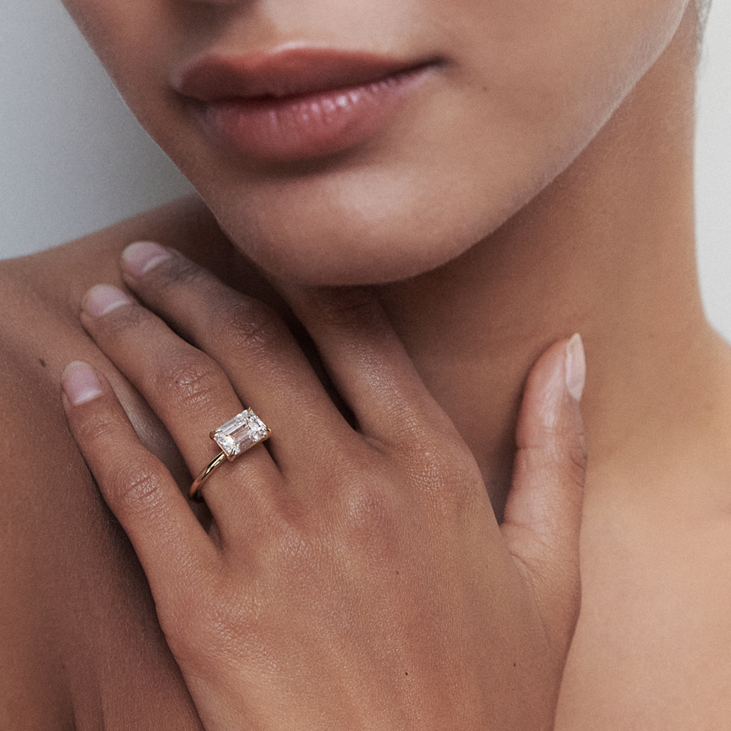 Solitaire East West-Emerald Lab Grown Diamond Engagement Ring