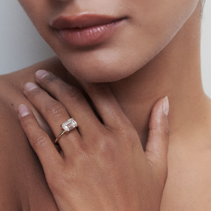 Solitaire East West-Emerald Lab Grown Diamond Engagement Ring