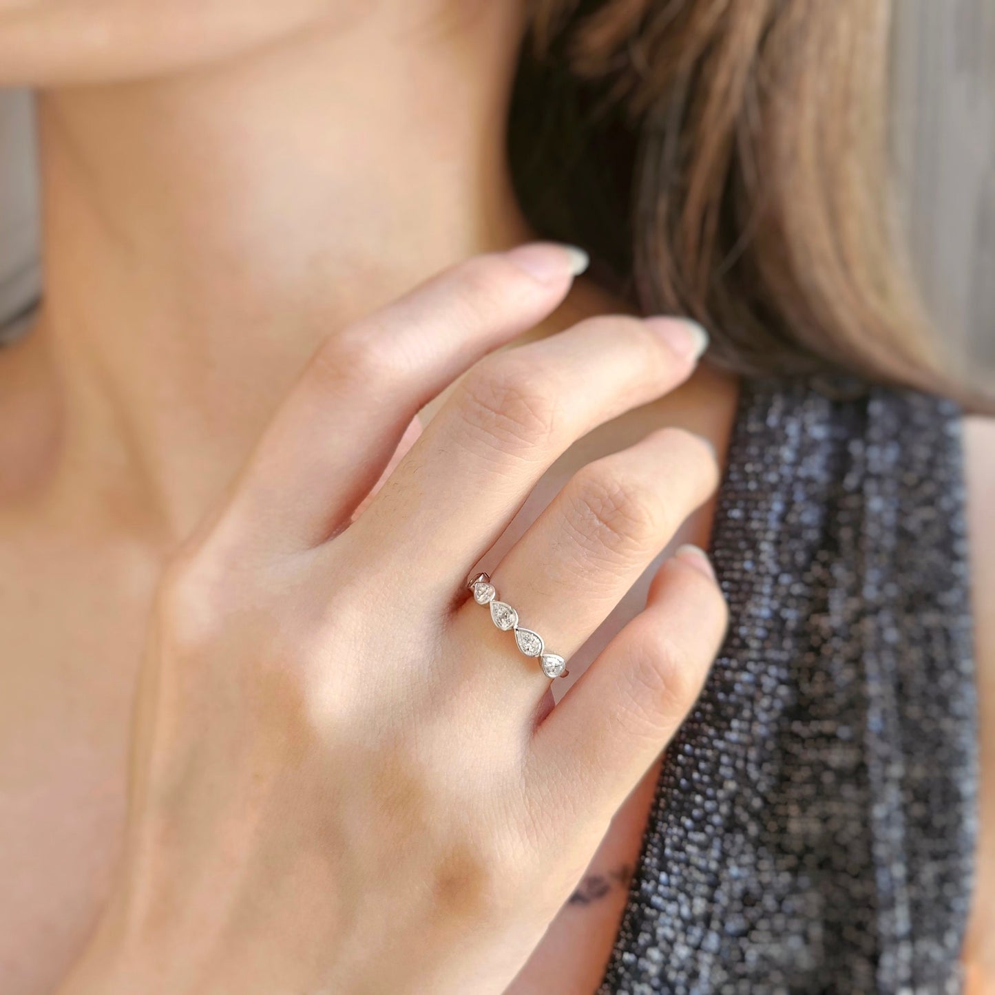 Curved- 0.25 CT Marquise Lab Grown Diamond Wedding Band