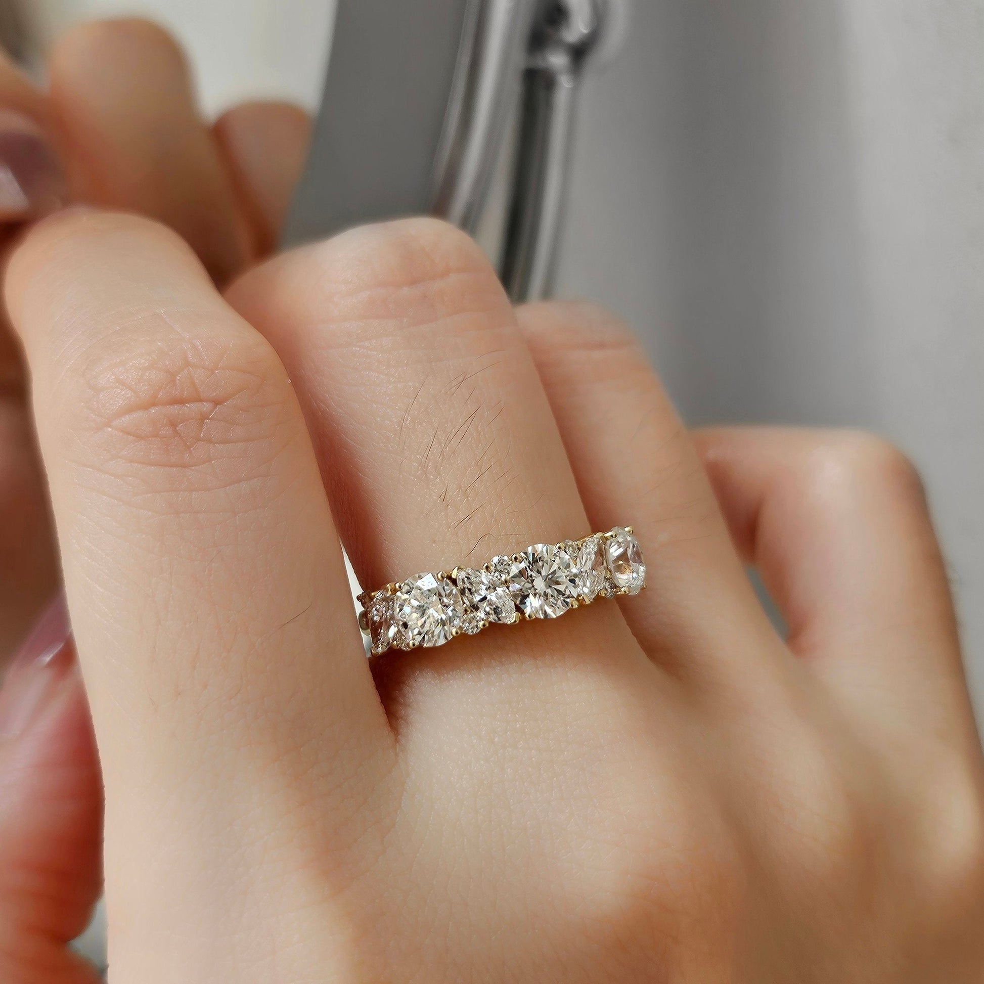Curved- 0.25 CT Marquise Lab Grown Diamond Wedding Band