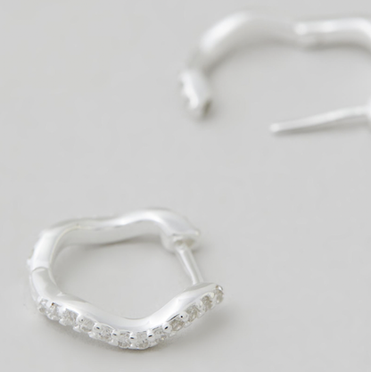 Sparkling 0.20 TCW Round Lab Grown Diamond Wave Hoop Earrings 3