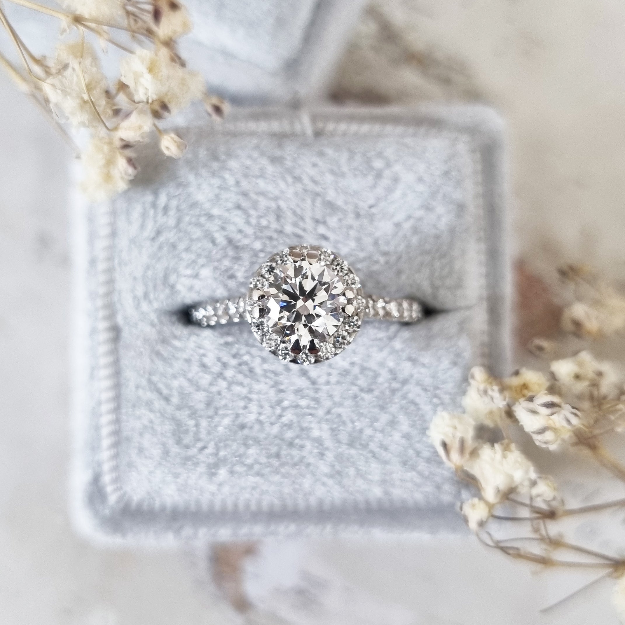 0.80 CT Round Lab-Grown Diamond Halo & Pave Engagement Ring