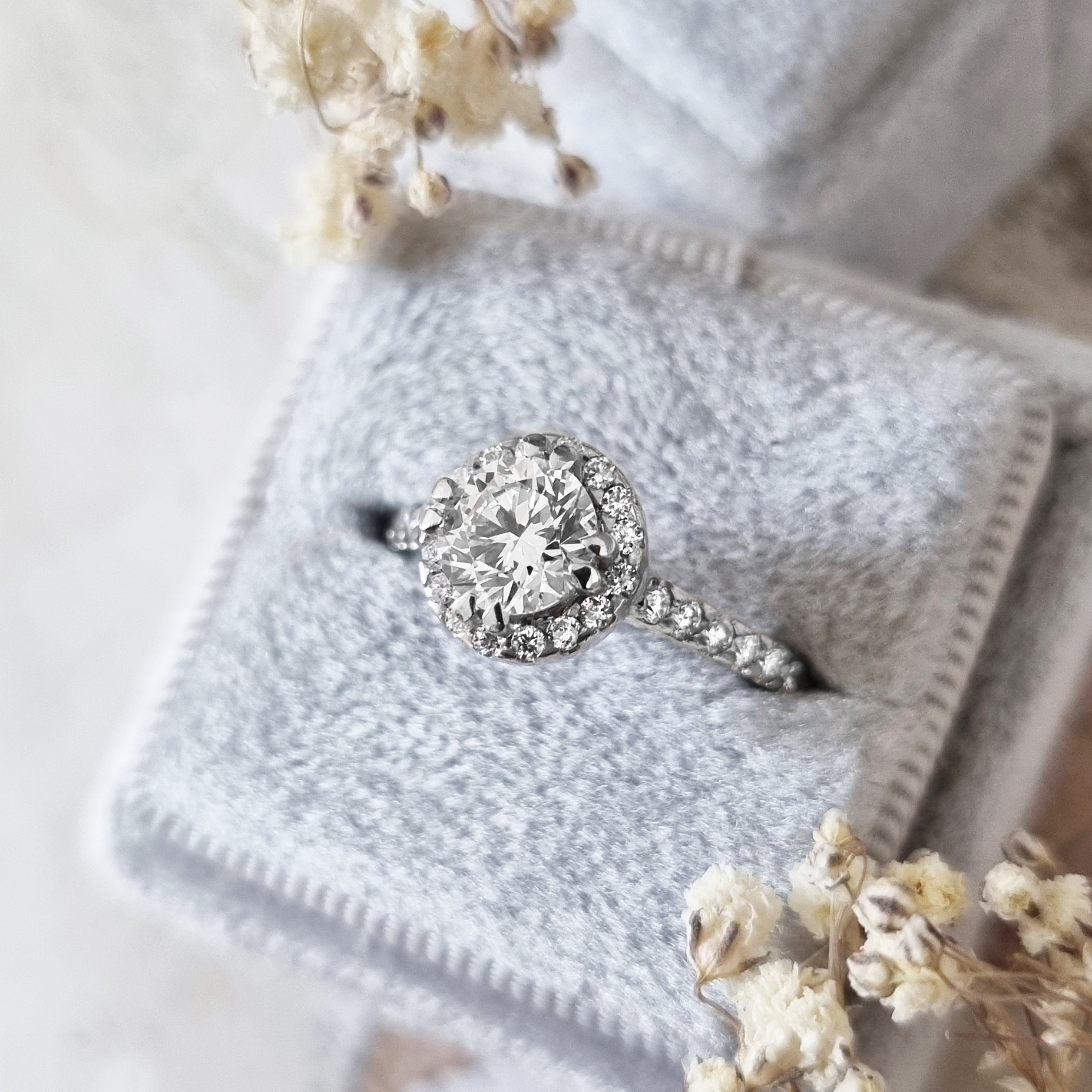 0.80 CT Round Lab-Grown Diamond Halo & Pave Engagement Ring