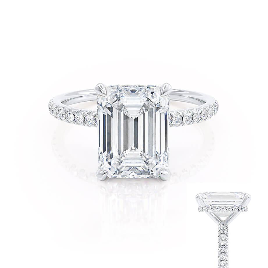 1.50 CT Emerald Cut Lab-Grown Diamond Ring With Hidden Halo