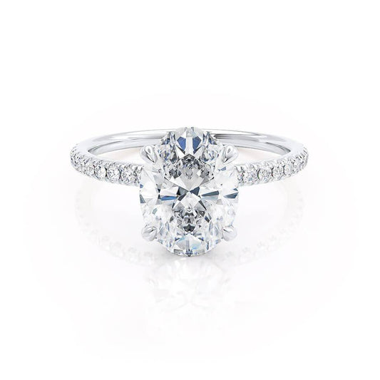 1.50 CT Oval Lab Grown Diamond Hidden Halo Engagement Ring In Elegant Setting