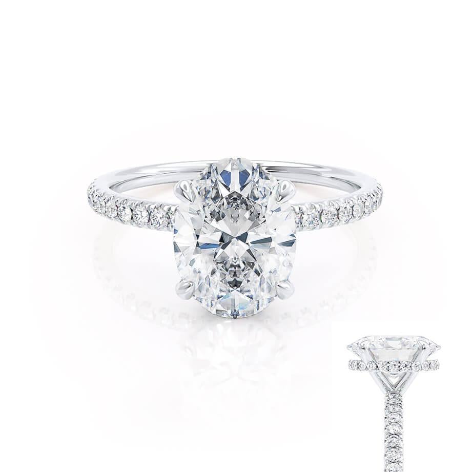 1.50 CT Oval Lab Grown Diamond Hidden Halo Engagement Ring In Elegant Setting