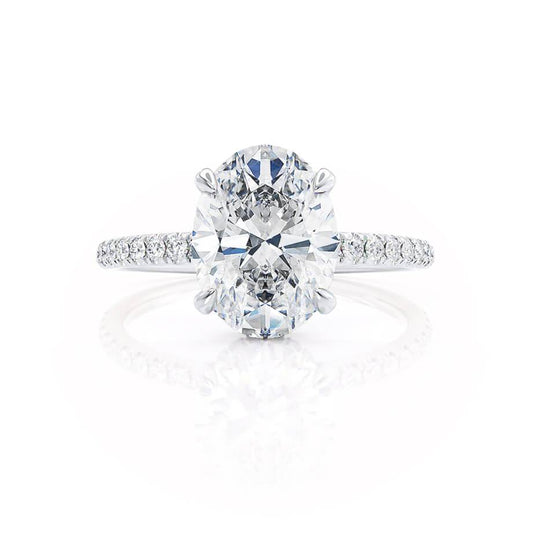 1.50 CT Oval Lab Grown Diamond Hidden Halo Engagement Ring In Elegant Setting