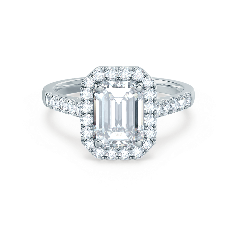 1.01 CT Emerald-Cut Lab Grown Diamond Halo & Pave Engagement Ring 1