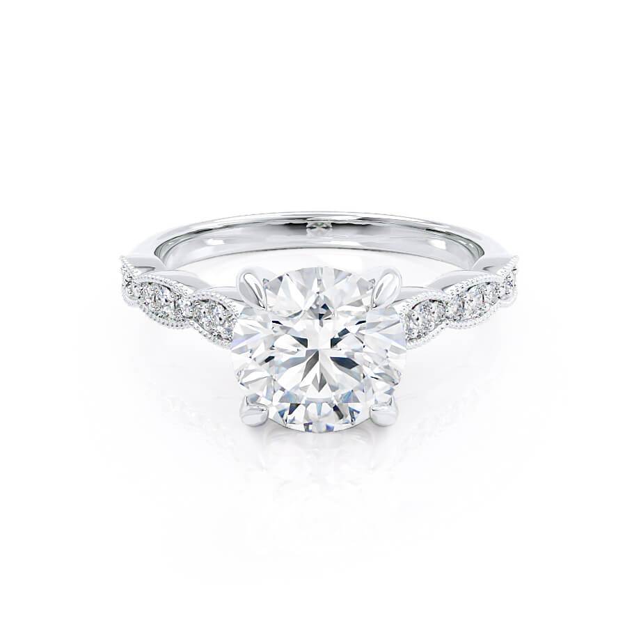 1.0 CT Round Lab Grown Diamond Milgrain Pave Engagement Ring 1
