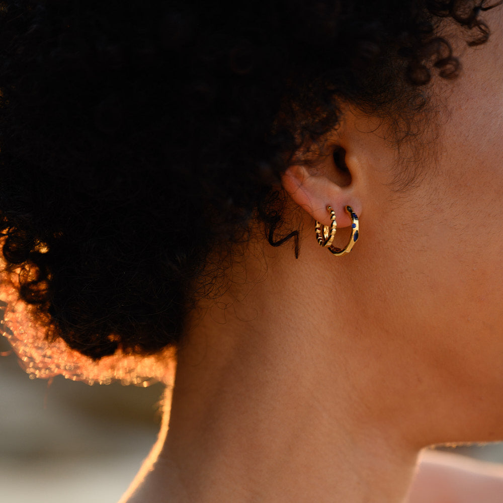 Radiant Gold Beaded Hoop Huggie Earrings