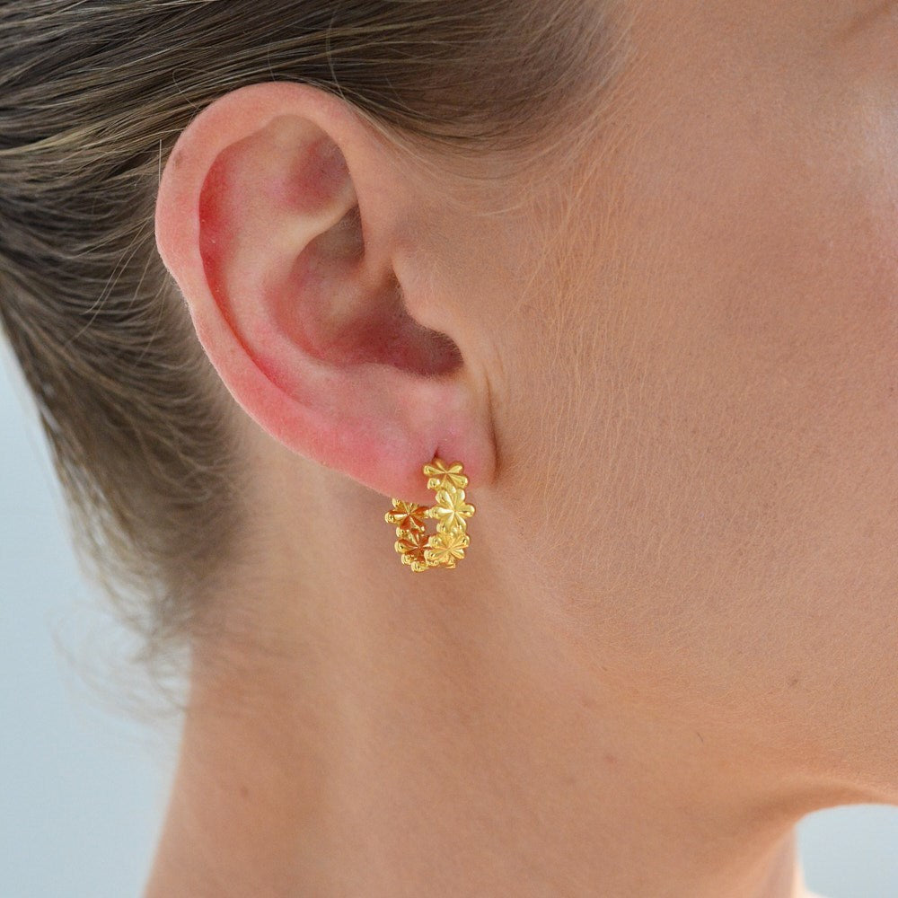 Golden Daisy Floral Hoop Earrings 5