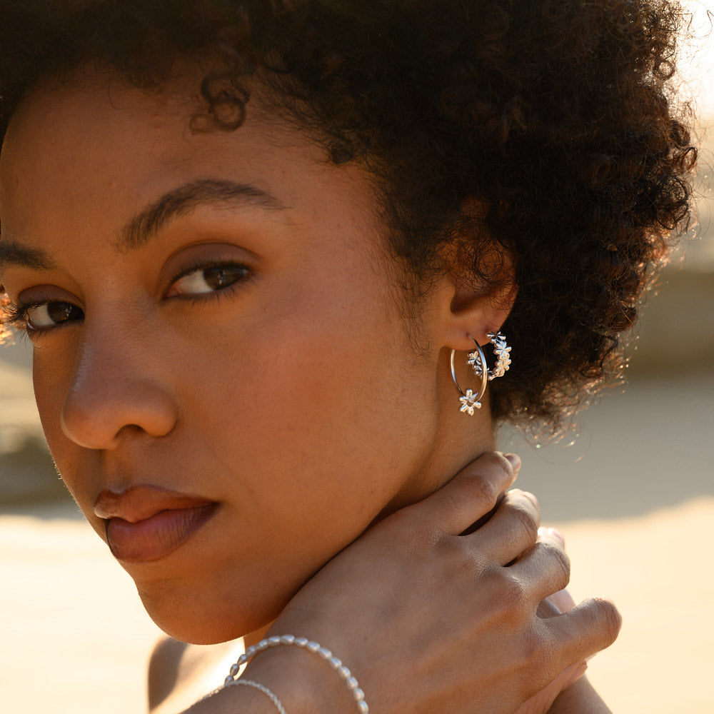 Golden Daisy Floral Hoop Earrings 2