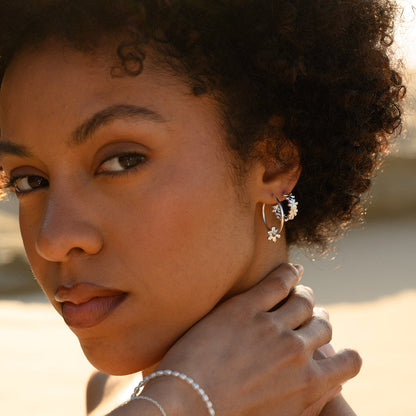 Golden Daisy Floral Hoop Earrings 2