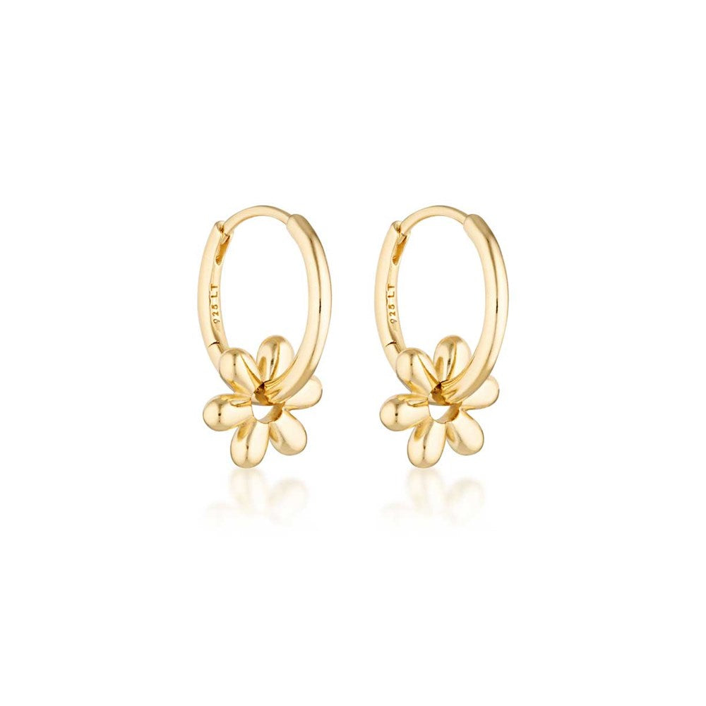 Golden Daisy Huggie Hoop Earrings