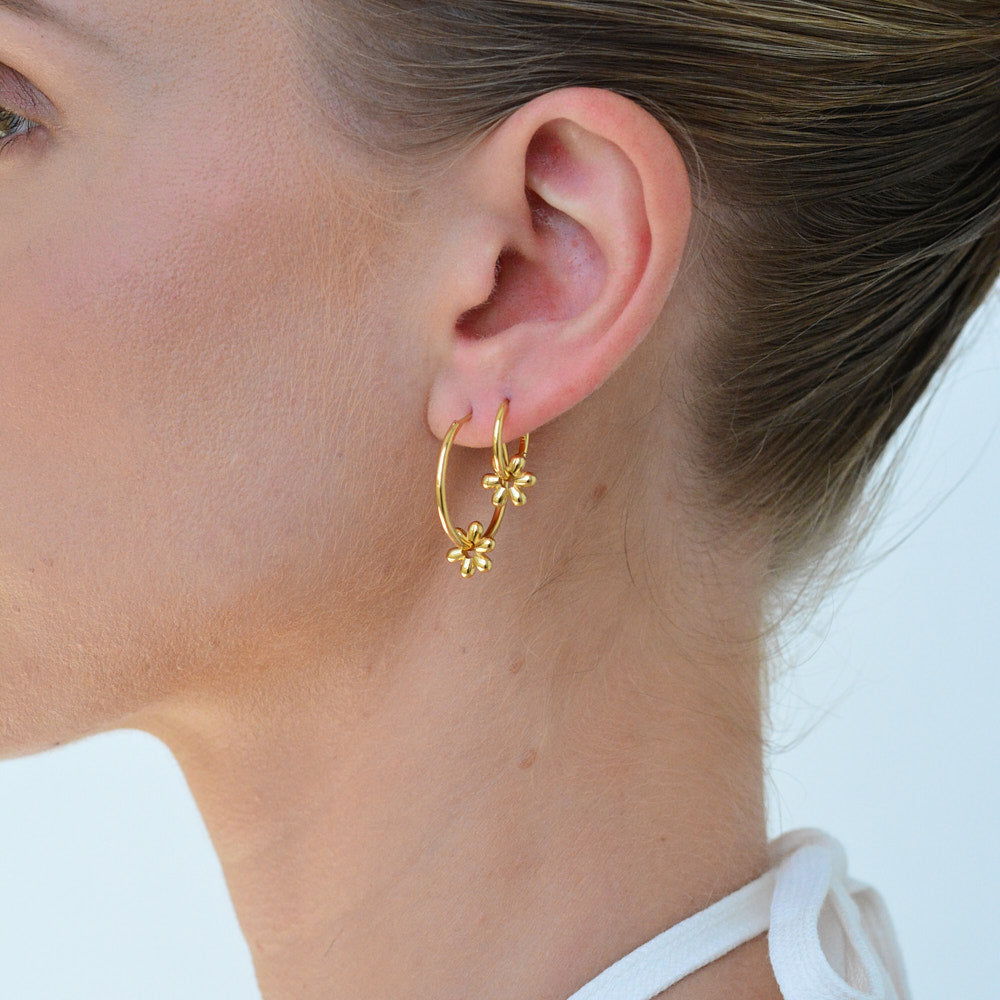 Golden Daisy Huggie Hoop Earrings