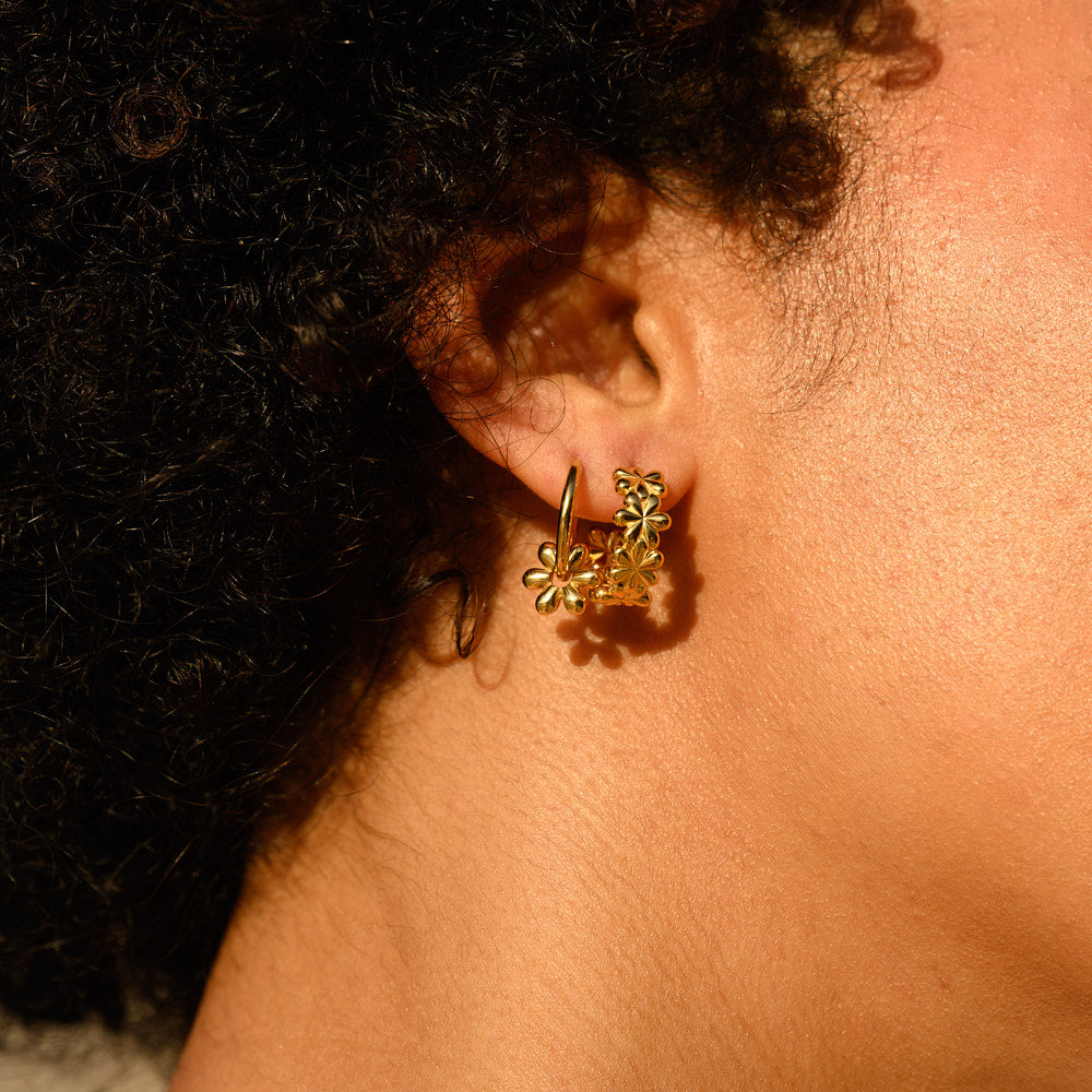 Golden Daisy Huggie Hoop Earrings