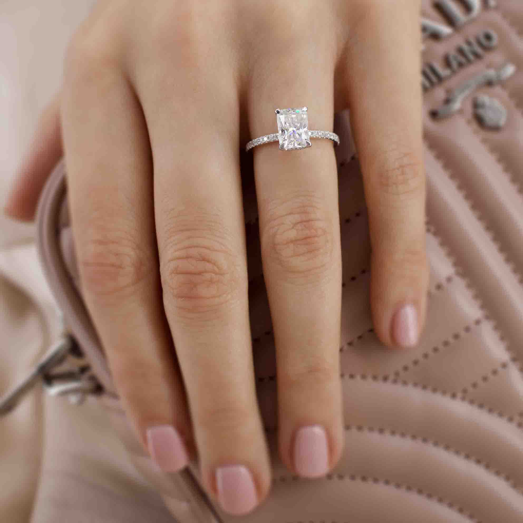 1.50 CT Radiant Lab-Grown Diamond Hidden Halo Engagement Ring