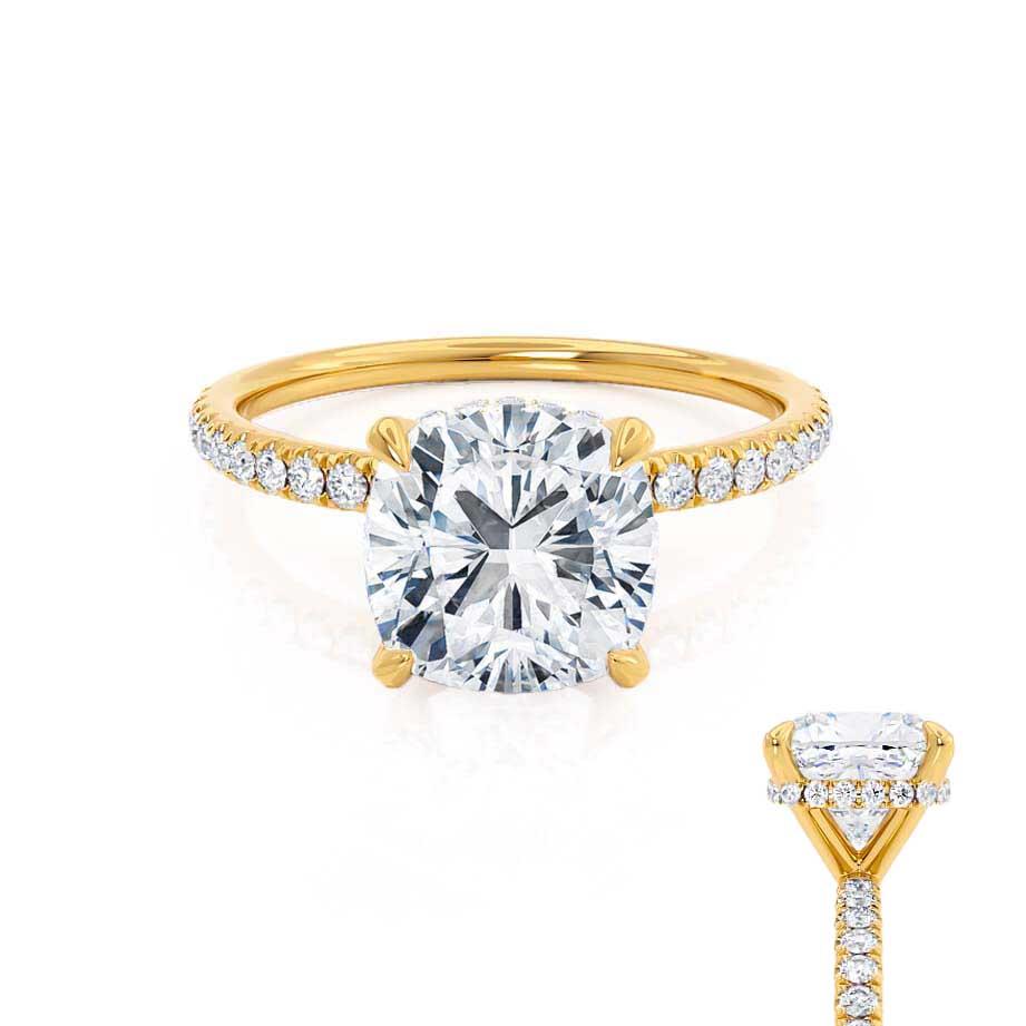 2.50 CT Cushion Lab-Grown Diamond Hidden Halo Engagement Ring